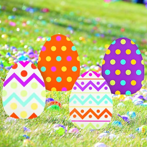 Fun Express Jumbo Easter Eggs Yard Signs 4Pack Large 18x245 Outdoor Easter Decorations with Stakes WeatherResistant Egg Hunt Signs for Front Yard Lawn Garden Party Decor - Image 3