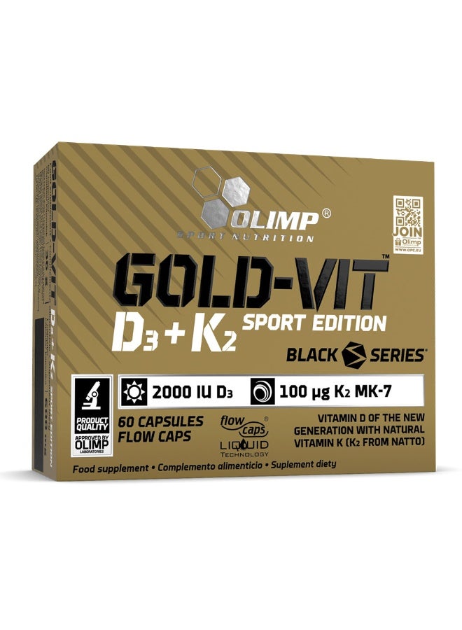 أولمب سبورت نيوتريشن جولد-فيتامين د3 + ك2 - إصدار رياضي - 60 كبسولة | يدعم صحة العظام ووظائف العضلات والمناعة | جرعة عالية من فيتامين د3 وك2 مع زيت MCT - Image 1