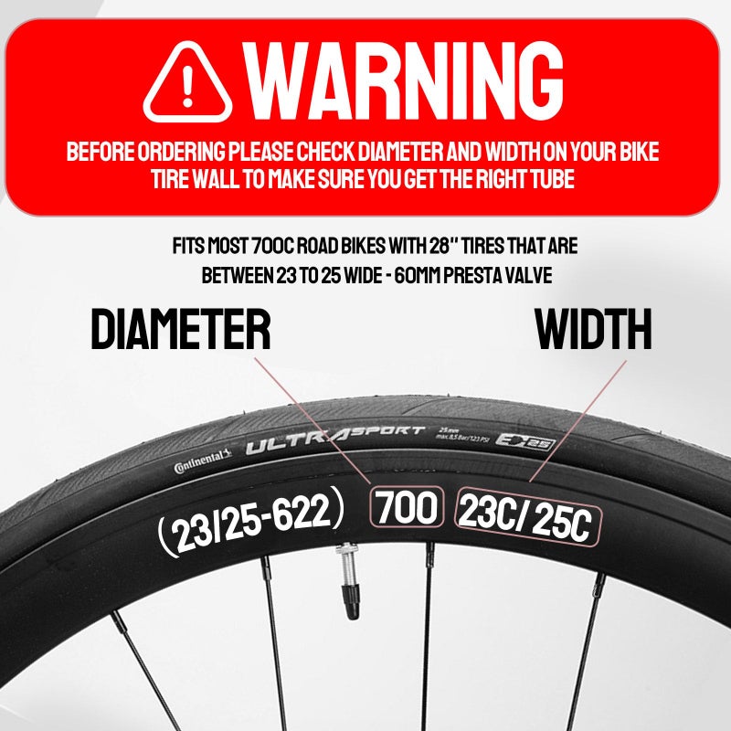 FANSPRO 2 Pack 700 x 23-25c Road Bike Inner Tubes, 60mm Presta Valve Premium Quality Butyl Inner Tube with 2 Tire Levers - Image 3