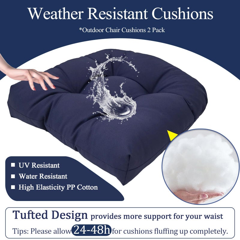 MTMR Water-Repellent Outdoor Chair Cushions Set of 2, 19â€X19â€ Patio Chair Cushions with High Elasticity PP Cotton, No Fading Tufted Seat Cushions for Outdoor Furniture, Thick and Large Patio Cushions - Image 4