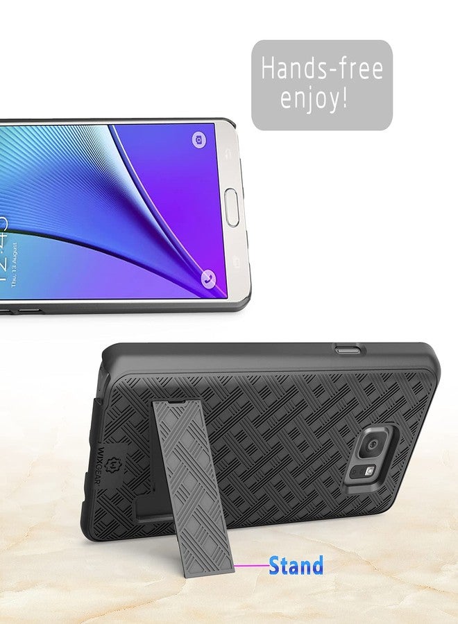 ويزجير جراب WixGear Note 5، جراب حماية متكامل لهاتف سامسونج جالاكسي نوت 5 مع حامل ومشبك حزام - متوافق مع شبكات AT&T، Verizon، T-Mobile، وSprint - أسود - Image 2