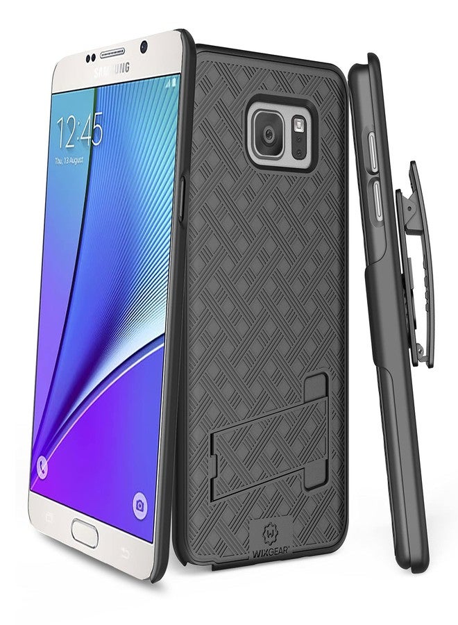 ويزجير جراب WixGear Note 5، جراب حماية متكامل لهاتف سامسونج جالاكسي نوت 5 مع حامل ومشبك حزام - متوافق مع شبكات AT&T، Verizon، T-Mobile، وSprint - أسود - Image 1