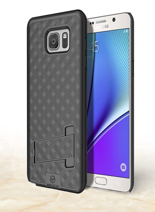 ويزجير جراب WixGear Note 5، جراب حماية متكامل لهاتف سامسونج جالاكسي نوت 5 مع حامل ومشبك حزام - متوافق مع شبكات AT&T، Verizon، T-Mobile، وSprint - أسود - Image 3