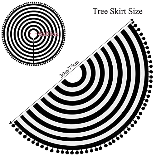 MACTING Christmas Black and White Tree Skirt, 30 Inch Annual Rings Tree Mat with Pom Poms for Xmas Tree Halloween Indoor Home Holiday Party Christmas Decorations - Image 5