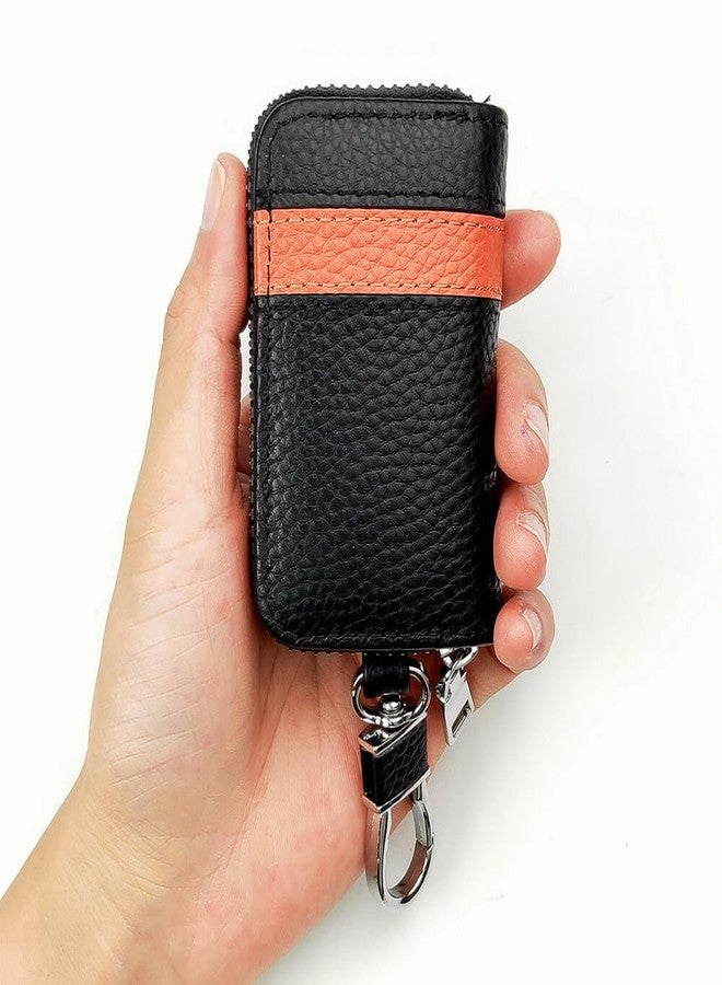 keyzone Unisex Mens Womens Premium Band Pattern Leather Car Key Holder pouch Bag Keychain Case Wallet with Zipper Closure (Brown) - Image 1