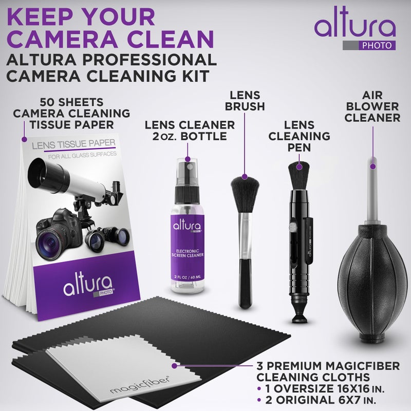 Altura Photo Camera Cleaning Kit - Camera Accessories Electronics Bundle - Lens Cleaner Spray, Brush, Pen, Cloths, Wipes, Air Blower - DSLR Photography Accessories Lens Cleaning Kit Photographer Gifts - Image 2