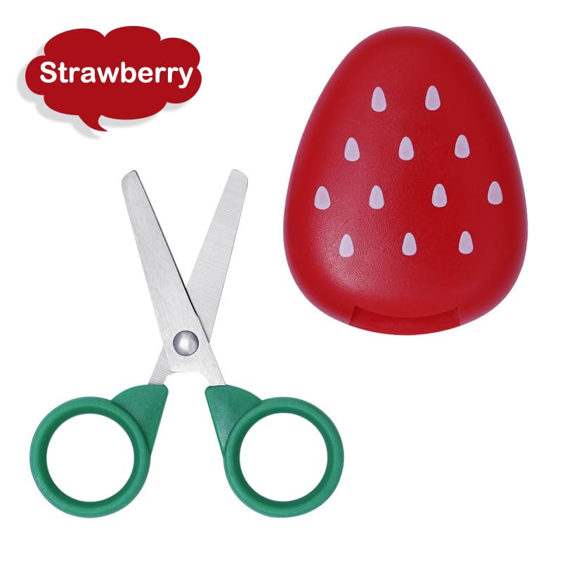 AKOAK 1 Count Paper Scissors, Children's Safety Paper Cuttings Scissors, Creative Fruit Scissors and Refrigerator Magnets are the Home Decorations for Students/Children (Strawberry) - Image 2