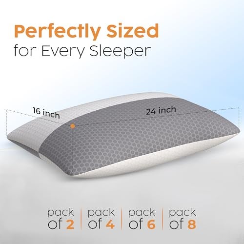 CareFoam Height Adjustable Microfiber Sleeping Pillows – Set of 6 | 16" x 24"| Soft, Supportive & Washable | Ideal for Back, Side & Stomach Sleepers | White & Grey Cover - Image 2