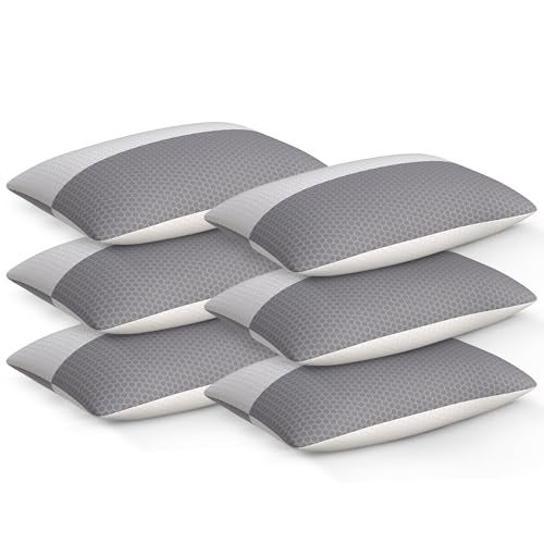 CareFoam Height Adjustable Microfiber Sleeping Pillows – Set of 6 | 16" x 24"| Soft, Supportive & Washable | Ideal for Back, Side & Stomach Sleepers | White & Grey Cover - Image 1