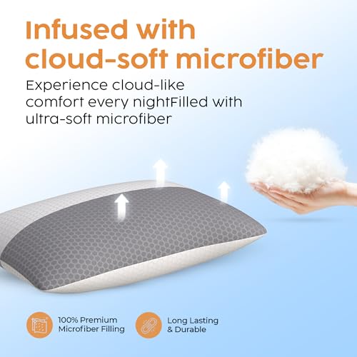 CareFoam Height Adjustable Microfiber Sleeping Pillows – Set of 6 | 16" x 24"| Soft, Supportive & Washable | Ideal for Back, Side & Stomach Sleepers | White & Grey Cover - Image 5