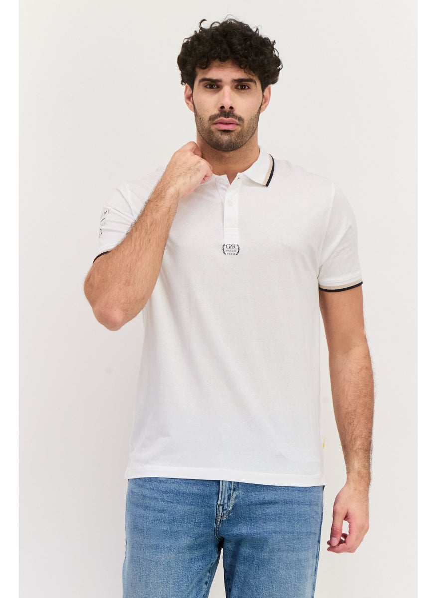 Gazzarrini Men Regular Fit Graphic Print Short Sleeves Polo Shirt, White  - Image 1