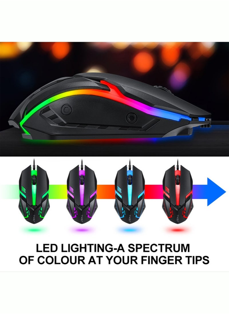 T-WOLF - Wired Gaming Keyboard and Mouse Headset Combo,Rainbow LED Backlit Wired Keyboard,Over Ear Headphone with Mic,Rainbow Backlit Gaming Mice,Mouse Pad,for PC,Laptop,Mac,PS4,Xbox(Black) - Image 1