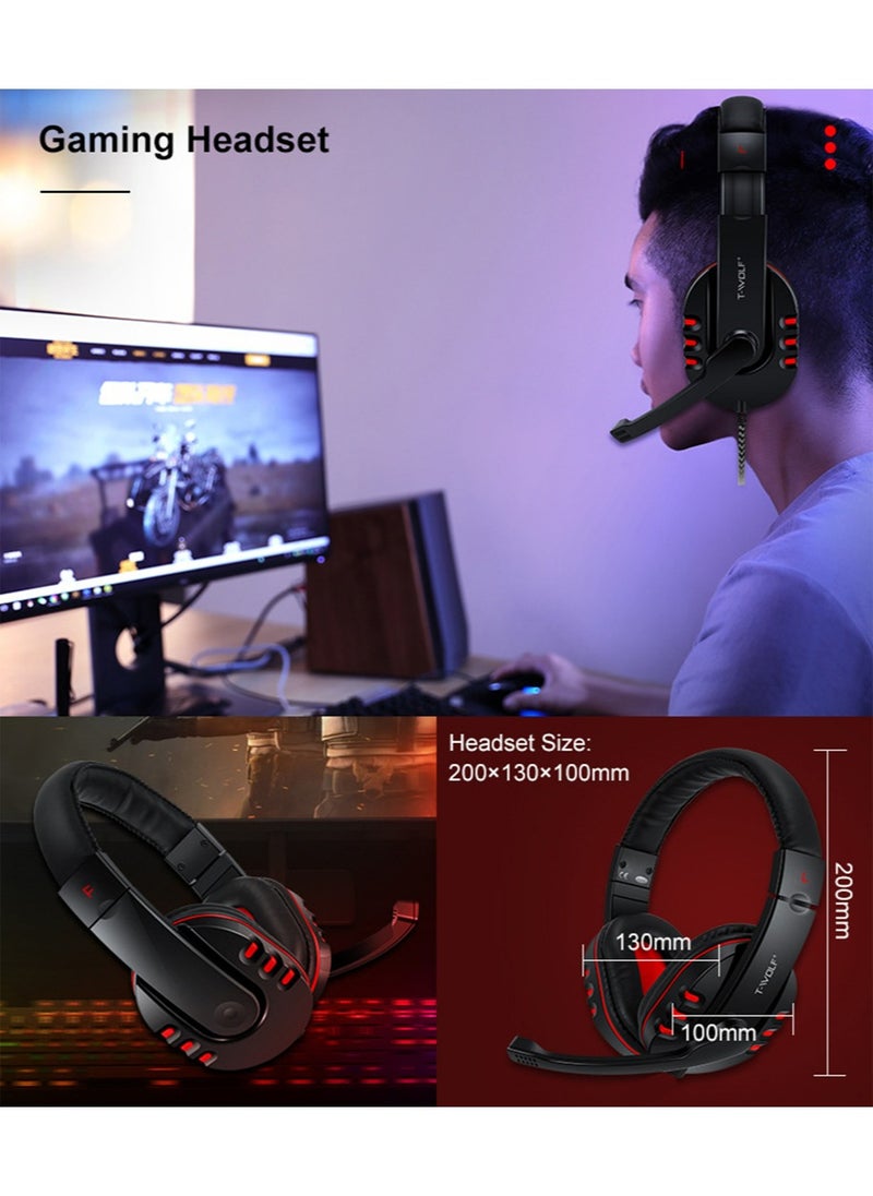 T-WOLF - Wired Gaming Keyboard and Mouse Headset Combo,Rainbow LED Backlit Wired Keyboard,Over Ear Headphone with Mic,Rainbow Backlit Gaming Mice,Mouse Pad,for PC,Laptop,Mac,PS4,Xbox(Black) - Image 1