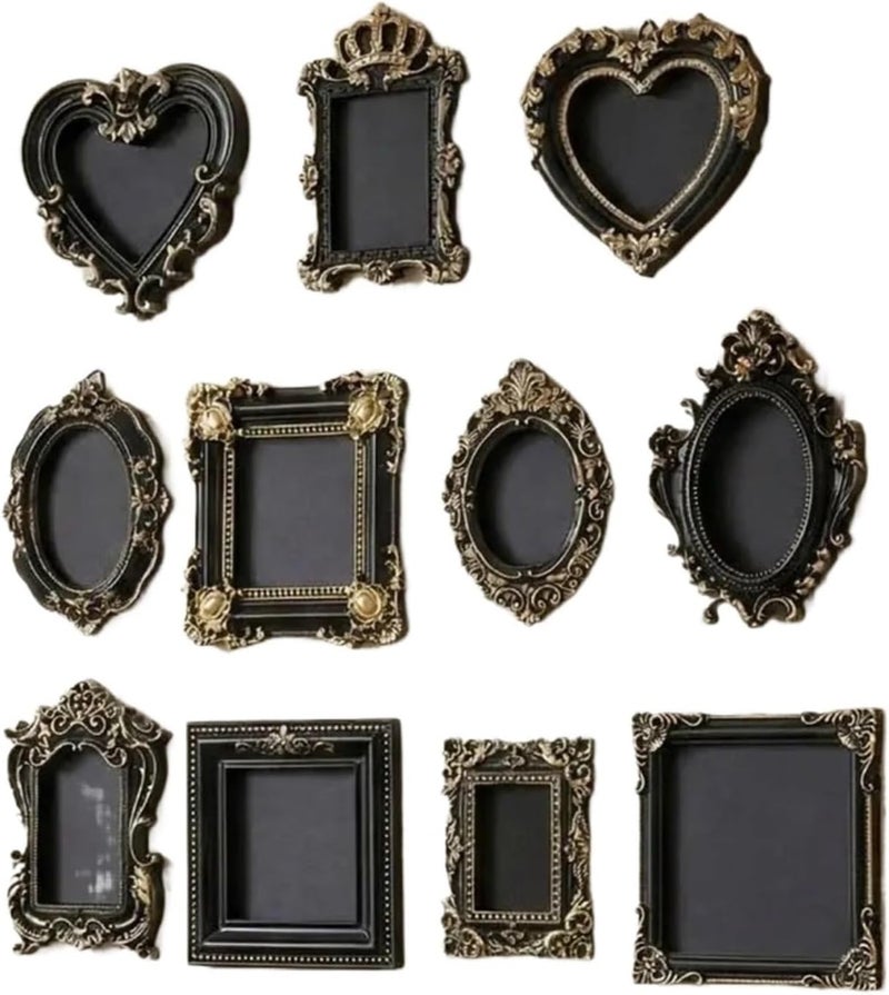 mini gold frames Hanging Mini Photo Frames Photographic Props Resin Memory Display Frames Baroque Ornate Black Gold Vintage Picture Frame Gifts(Style 6) - Image 1