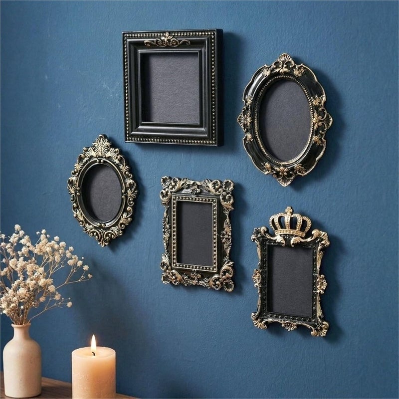 mini gold frames Hanging Mini Photo Frames Photographic Props Resin Memory Display Frames Baroque Ornate Black Gold Vintage Picture Frame Gifts(Style 6) - Image 3