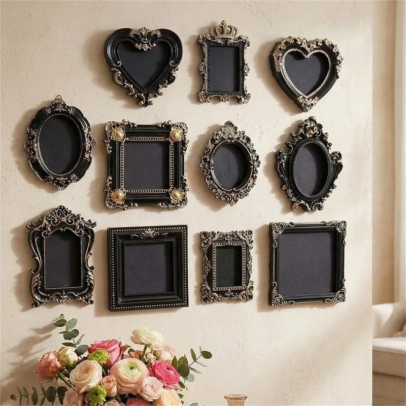 mini gold frames Hanging Mini Photo Frames Photographic Props Resin Memory Display Frames Baroque Ornate Black Gold Vintage Picture Frame Gifts(Style 6) - Image 4