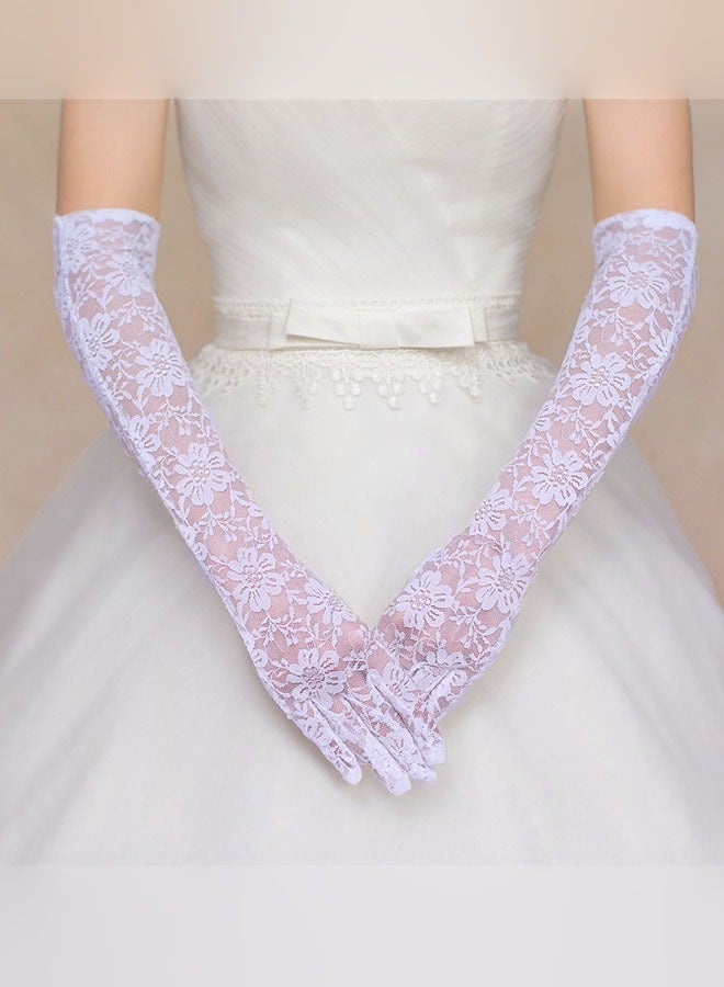 Ocean Ladies Lace Long Gloves,Women's Long Lace Gloves Floral Lace Gloves Bridal Wedding Gloves Prom Opera Mittens Fancy Dress Gloves Sun UV Protection Driving Gloves for Women（white）  - Image 3