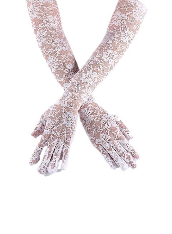 Ocean Ladies Lace Long Gloves,Women's Long Lace Gloves Floral Lace Gloves Bridal Wedding Gloves Prom Opera Mittens Fancy Dress Gloves Sun UV Protection Driving Gloves for Women（white）  - Image 1