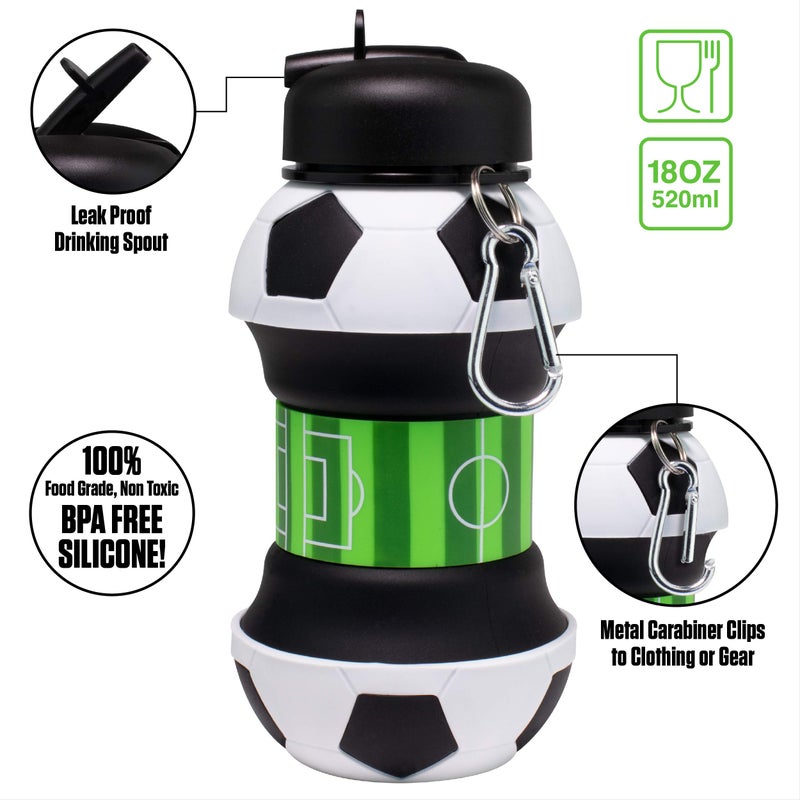 Maccabi Art Clip-On Collapsible BPA-Free Silicone Soccer Ball Water Bottle for Kids, 18 Oz. Size - Image 5