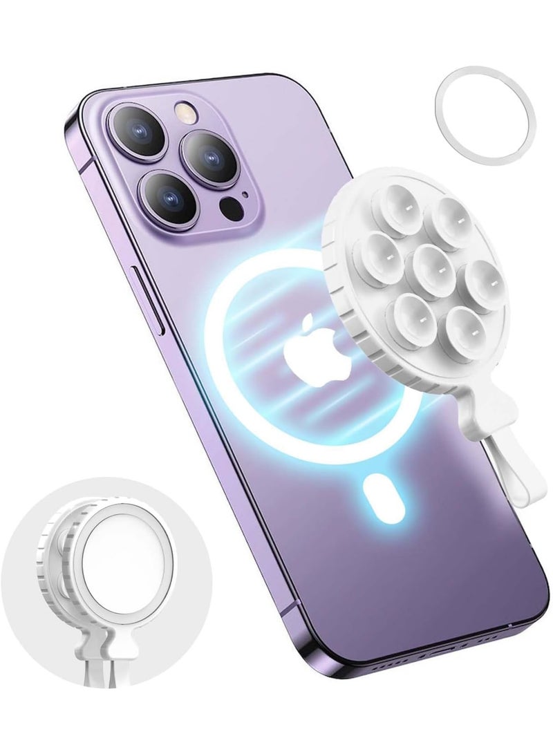 SOLARAE Silicone Suction Cup Phone Mount for MagSafe, Magnetic Reusable Anti-Slip Hands-Free Phone Holder, Compatible with iPhone MagSafe Phone Case, Suitable for Selfies Tiktok (White) - Image 1