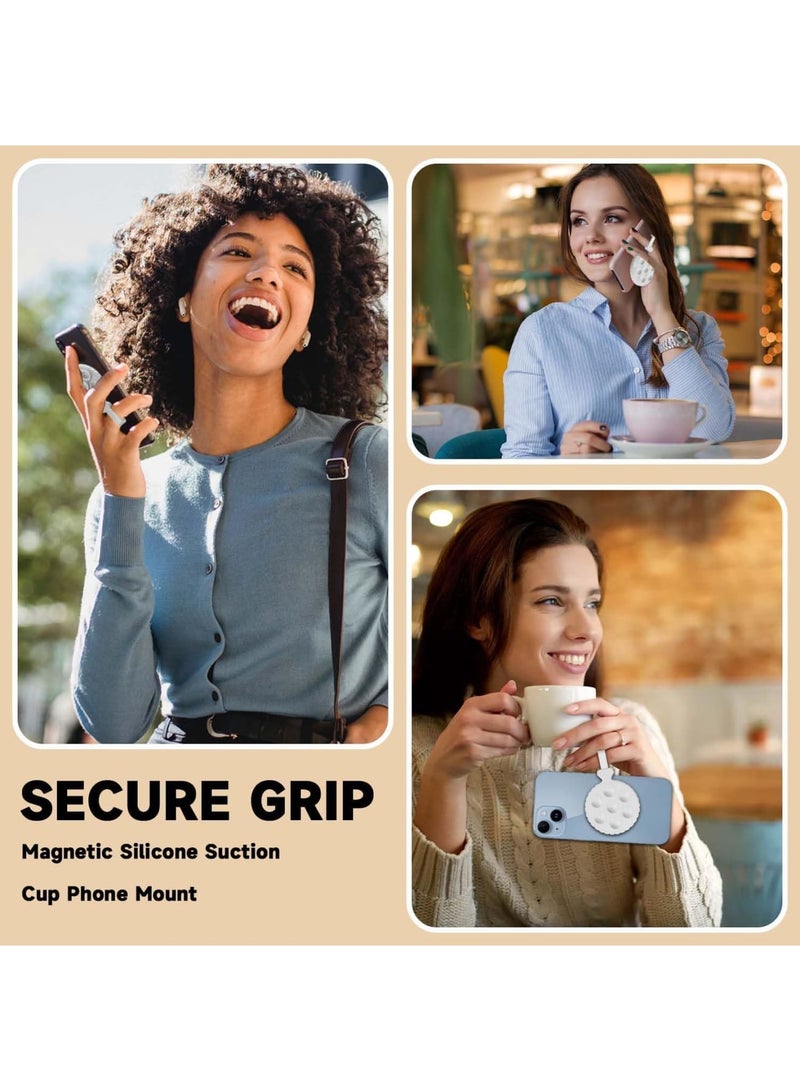 SOLARAE Silicone Suction Cup Phone Mount for MagSafe, Magnetic Reusable Anti-Slip Hands-Free Phone Holder, Compatible with iPhone MagSafe Phone Case, Suitable for Selfies Tiktok (White) - Image 5