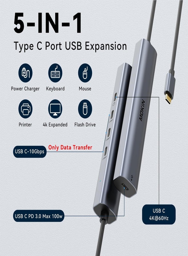 Mokin USB C Hub 10Gbps,MOKiN USB C Splitter with 4K@60Hz Video Output,100W PD Charging,Data Transfer,USB4 Multiport Dongle for MacBook Pro,iPad Pro and Type-C Devices - Image 2