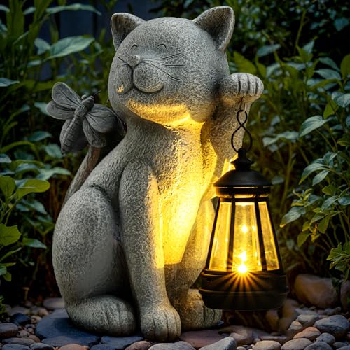 YDKOJGW Solar Garden Outdoor Statues Cat with Solar LanternOutdoor Cat Figurines DecorationsLawn Home Decor for Patio Balcony Yard OrnamentUnique Housewarming and Birthdays Gifts for Mom Women Grandma - Image 1