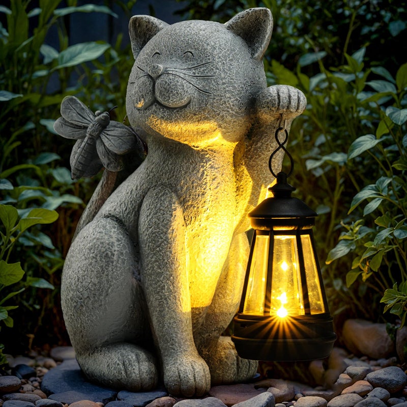 YDKOJGW Solar Garden Outdoor Statues Cat with Solar LanternOutdoor Cat Figurines DecorationsLawn Home Decor for Patio Balcony Yard OrnamentUnique Housewarming and Birthdays Gifts for Mom Women Grandma - Image 2