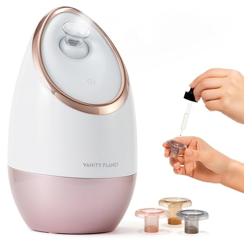 Vanity Planet Aira Ionic Facial Steamer - Face Steamer for Facial Deep Cleaning, Moisturizing - Steamer for Face with Adjustable Nozzle, Water Tank and 3 Essential Oil Baskets (Rose Gold) - Image 1