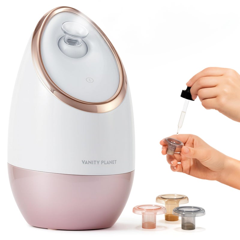 Vanity Planet Aira Ionic Facial Steamer - Face Steamer for Facial Deep Cleaning, Moisturizing - Steamer for Face with Adjustable Nozzle, Water Tank and 3 Essential Oil Baskets (Rose Gold) - Image 3