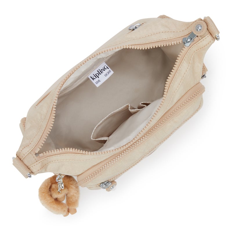 kipling حقيبة جابي إس المتوسطة المتلألئة باللون البيج - Image 3