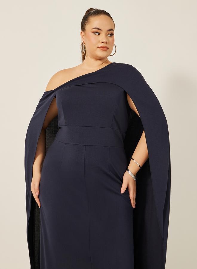 Styli Plain Cape Sleeve Front Slit Maxi Dress  - Image 3