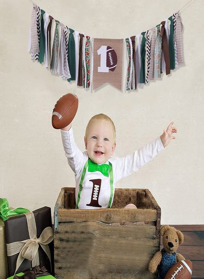 FELIX Football First Birthday Outfit High Chair Banner - Green, White, Brown Football Party Banner, 1st Birthday Highchair Decoration, Photography Prop - Image 4