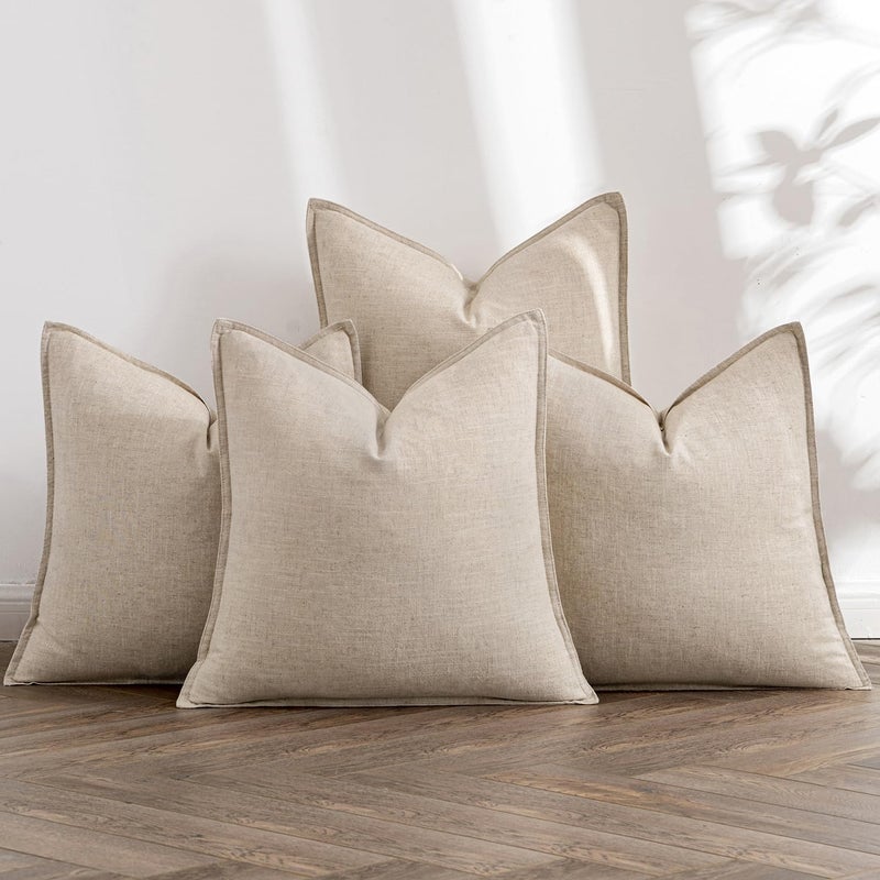 MIULEE Beige Linen Pillow Covers Pack of 4 Decorative Natural Solid Throw Pillow Covers Soft Accent Boho Farmhouse Couch Pillowcases Modern Spring Home Decors for Living Room Bed Sofa 18x18 Inch - Image 2