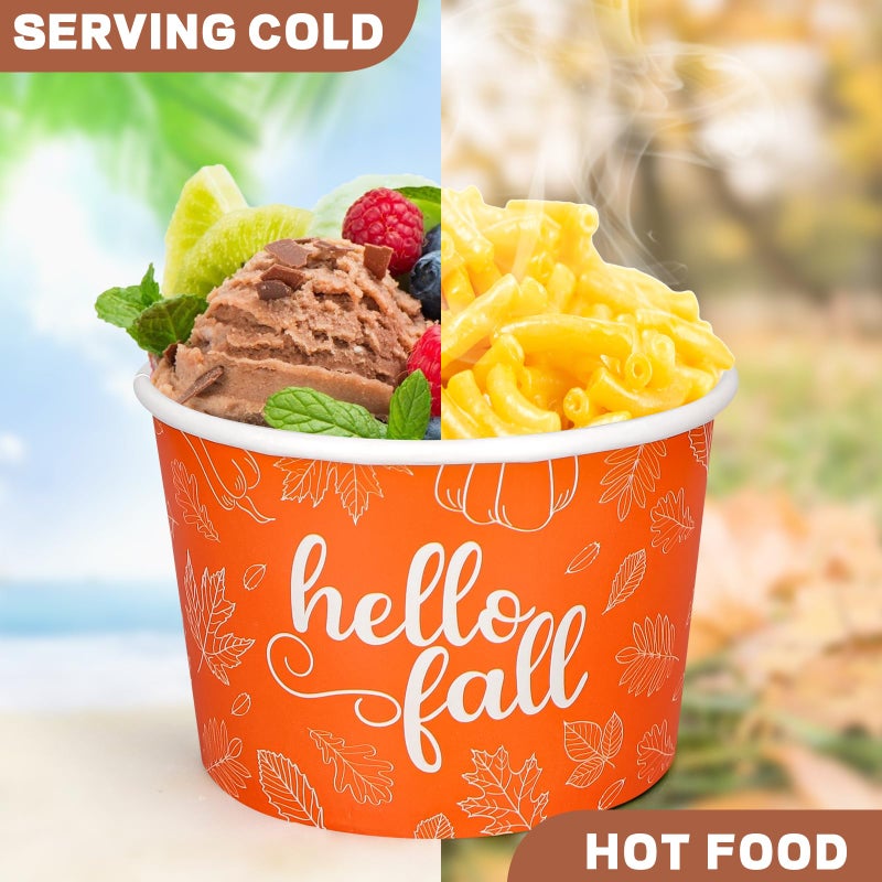 Whaline 60Pcs Fall Treat Snack Cups Maple Leaves Pattern Disposable Paper Bowls 9oz Autumn Leaves Hello Fall Paper Cups Dessert Ice Cream Bowls for Thanksgiving Party Favor Supplies Decor  2 Styles - Image 3