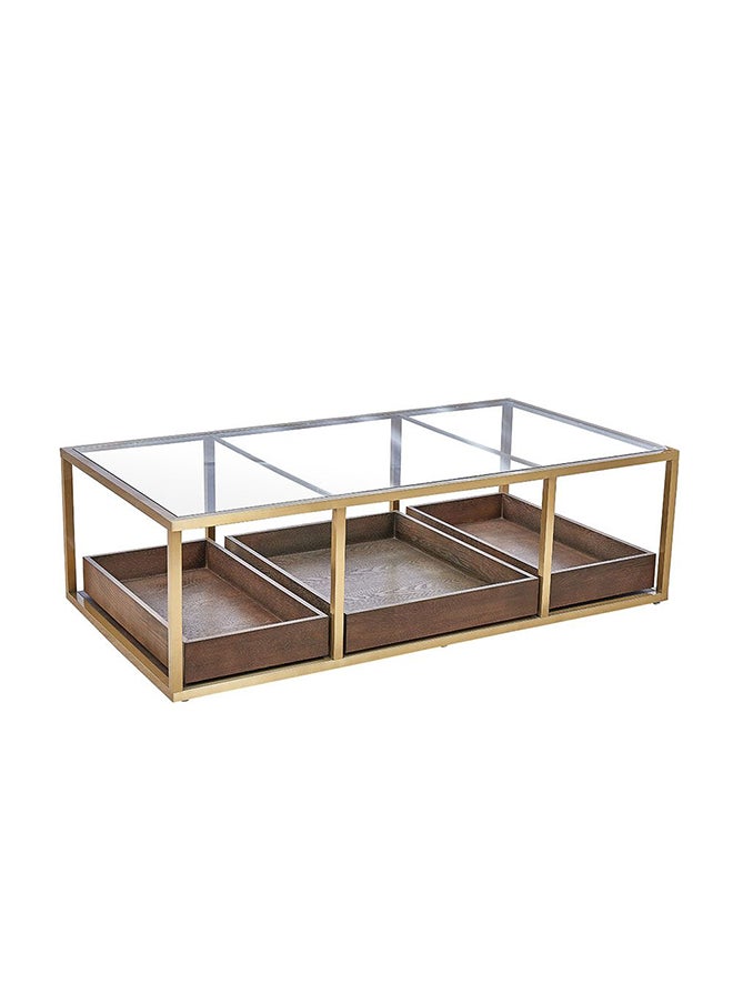 DANUBE HOME Lyon Glass Console Table Multifunctional Living Room Table Space Saving Center Table Modern Design Furniture For Home L 150x80x44 cm Dark Oak/Gold  - Image 4