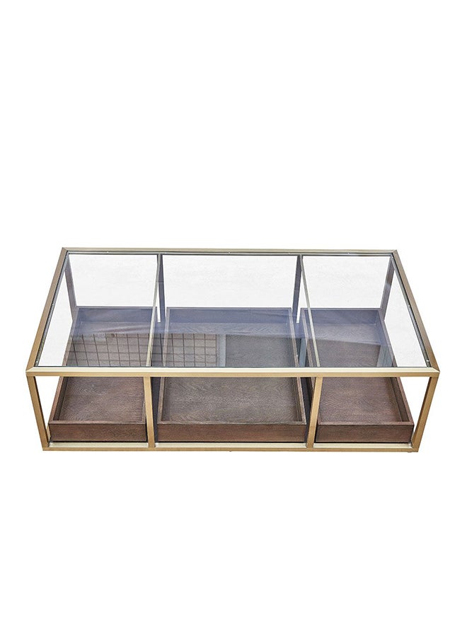 DANUBE HOME Lyon Glass Console Table Multifunctional Living Room Table Space Saving Center Table Modern Design Furniture For Home L 150x80x44 cm Dark Oak/Gold  - Image 5