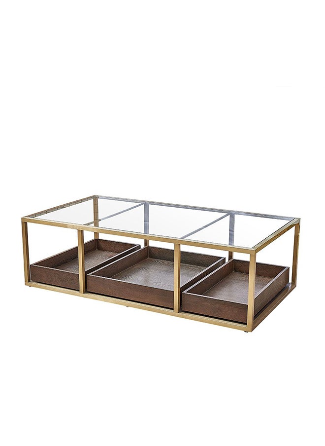 DANUBE HOME Lyon Glass Console Table Multifunctional Living Room Table Space Saving Center Table Modern Design Furniture For Home L 150x80x44 cm Dark Oak/Gold  - Image 3