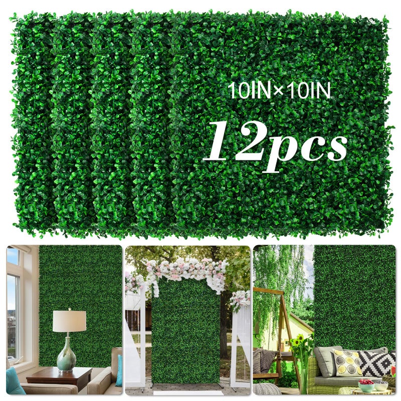 AOKIIE AOKIE 10"X10" Artificial Grass Wall, 12Pcs Boxwood Hedge Wall Panels UV-Anti Grass Backdrop Wall Decor, Greenery Privacy Hedge Screen for Indoor Outdoor Patio Balcony, Party Garden Fence (8.4 sq ft) - Image 1