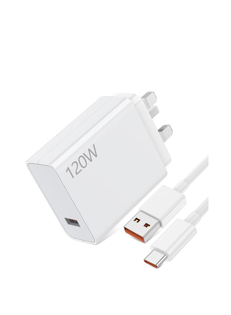 120W Fast Charger and Cable Compatible with Xiaomi/Redmi, 3A/1M 120W Charge Cable, UK Wall Charger, Fast Charging Compatible with Xiaomi 15 14 Ultra 13T Pro 13 12T 12 Pro 11T Redmi Note 15 14 13 12 Pro 11 Mi 11 POCO X8 X7 X6 X5 X4 GT F7 F6 F5 F4 - Image 1