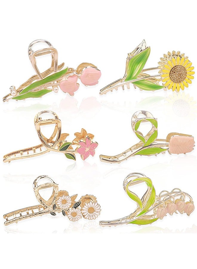 6Pcs Large Metal Flower Hair Claw Clips, Tulip Hair Claw Clip, Sunflower Hair Clips, Non-Slip No Broken Hair Clamps, Lily Flower Hair Hold Clip for Women Thin and Thick Hair - Image 1