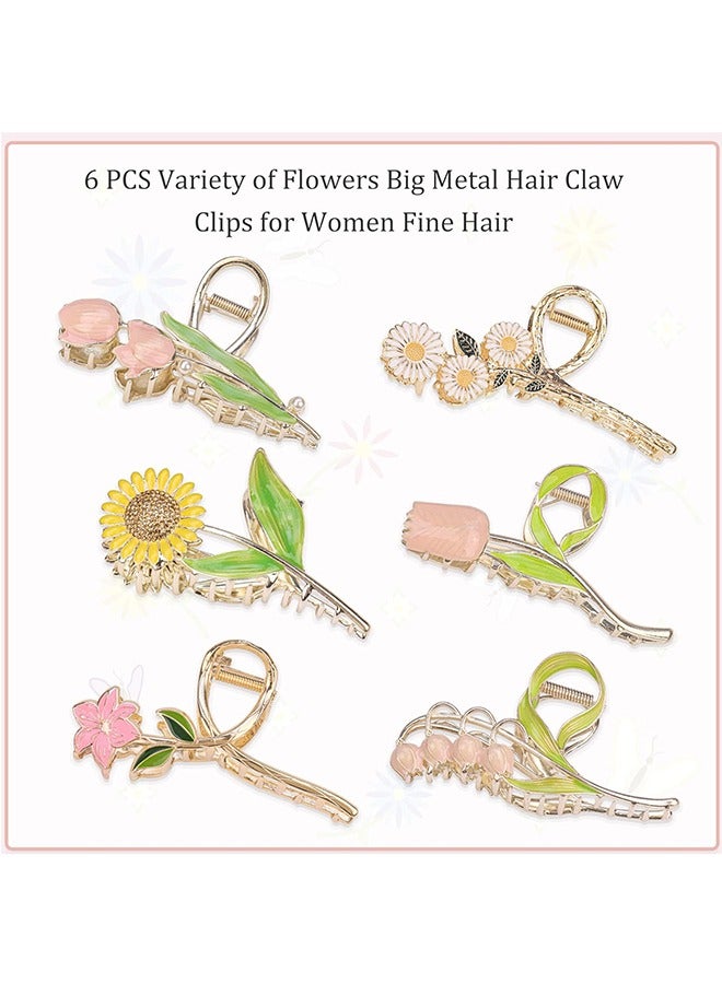 6Pcs Large Metal Flower Hair Claw Clips, Tulip Hair Claw Clip, Sunflower Hair Clips, Non-Slip No Broken Hair Clamps, Lily Flower Hair Hold Clip for Women Thin and Thick Hair - Image 4