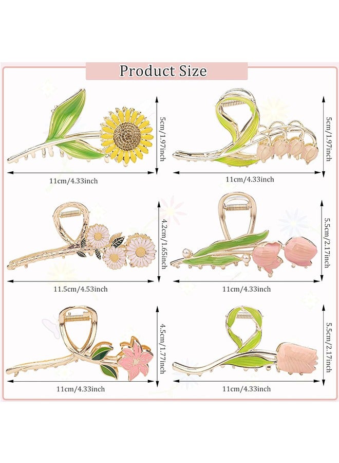 6Pcs Large Metal Flower Hair Claw Clips, Tulip Hair Claw Clip, Sunflower Hair Clips, Non-Slip No Broken Hair Clamps, Lily Flower Hair Hold Clip for Women Thin and Thick Hair - Image 2