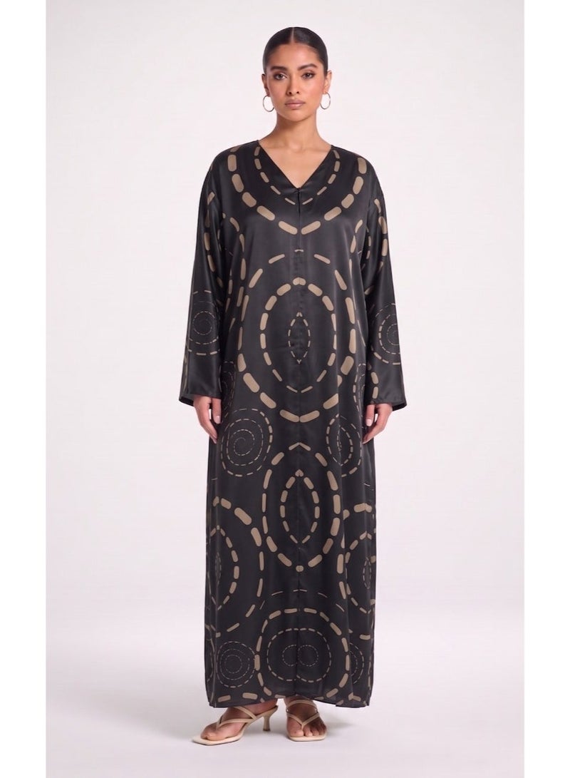 Next Abaya Black Printed Silk Abaya - Image 1