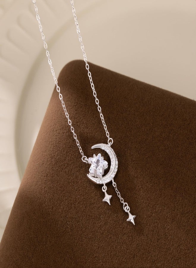 Reffeer Solid 925 Sterling Silver Moon Star Necklace for Women Teen Girls CZ Moon Choker Necklace Dainty Star Pendant Necklace (A-Silver) - Image 4