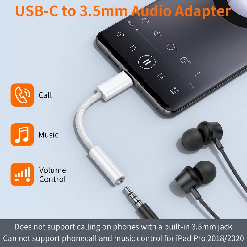JXMOX USB Type C to 3.5mm Female Headphone Jack Adapter (2-Pack), USB C to Aux Audio Dongle Cable Cord for iPhone 17 Air 16 15 Pro Max, Samsung Galaxy S23 S24 S25 Ultra, iPad Pro, MacBook, Pixel 9 8 - Image 2