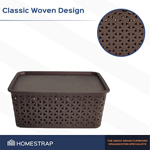Homestrap Set of 3 Plastic Storage Organizers/Baskets With Lid For Kitchen, Clothes, Multipurpose Vegetables, Toys, Books, office, Stationery, Wardrobe (Small|Brown) Rectangular - Image 4