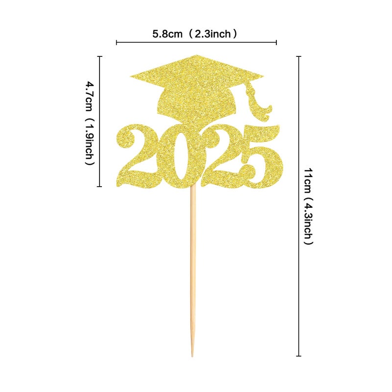 Ercadio 36 Pack Gold Glitter 2025 Graduation Cupcake Toppers Class of 2025 Grad Cap Cake Picks Decorations for 2025 Graduation Theme Party Supplies - Image 2