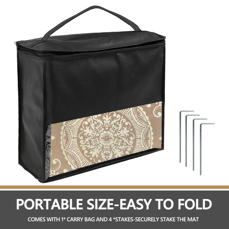 Capslpad 5x8 Outdoor Rug Waterproof Beige Boho Floral Patio Carpet Portable Plastic Straw Rug Foldable Outside Carpet with Carry Bag for RV Backyard Balcony Bench Picnic Porch - Image 4