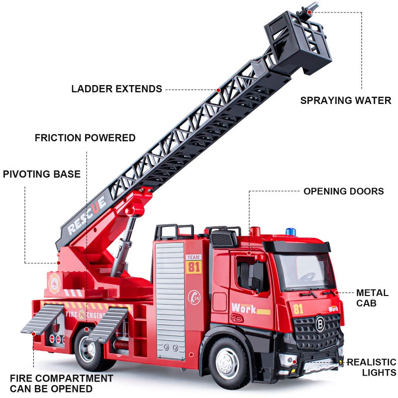 HAPYAD Fire Truck Toy Metal Cab Firetruck Toy with Lights and Siren Sounds Working Water Pump and Ladder Gifts for Toddlers Kids 12 - Image 3
